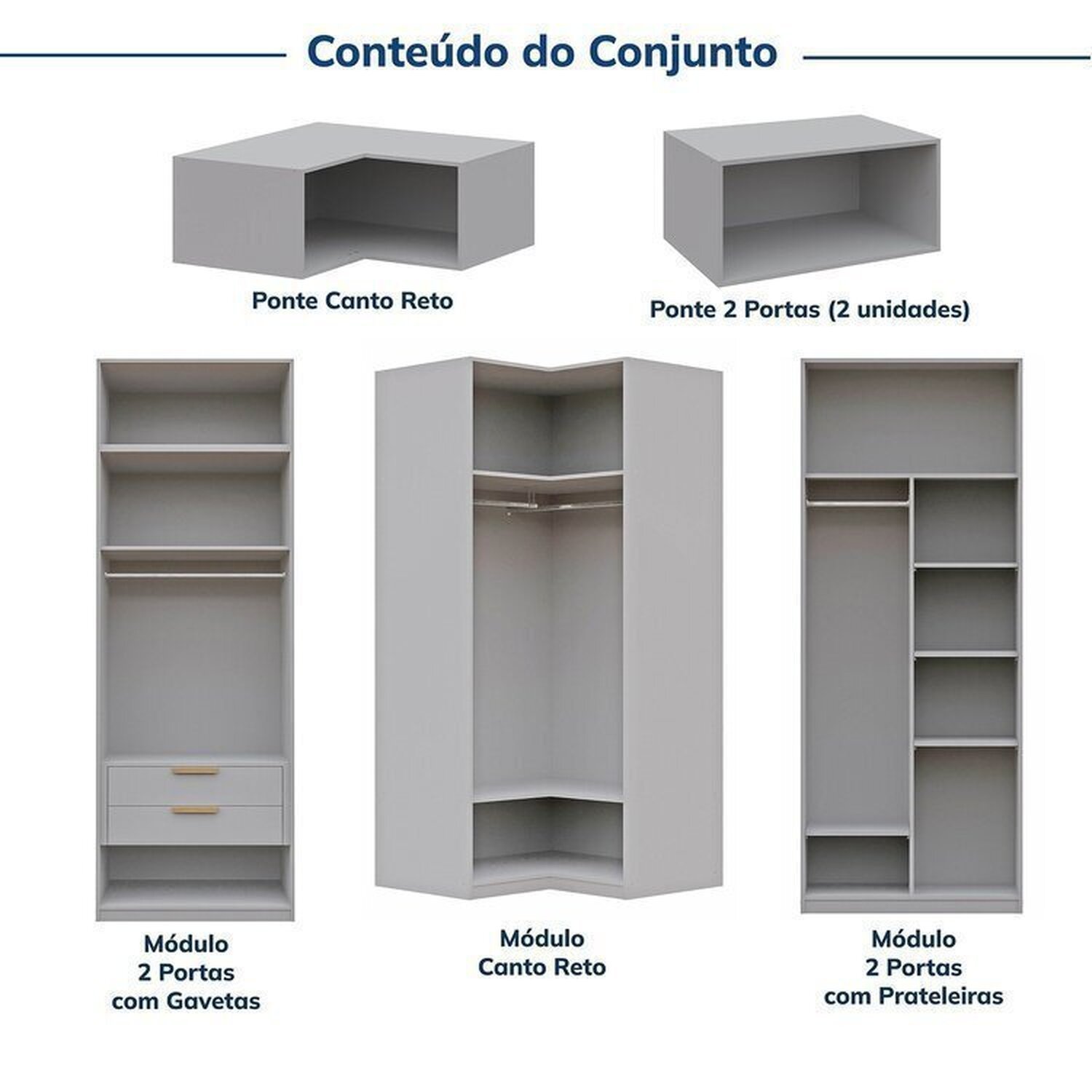 Guarda-Roupa Modulado de Canto 6 Peças 12 Portas Jade CabeCasa MadeiraMadeira - 4