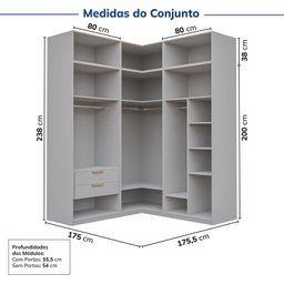 Guarda-Roupa Modulado de Canto 6 Peças 12 Portas Jade CabeCasa MadeiraOriginals Cinza/Urbano - 3 Guarda-Roupa Modulado de Canto 6 Peças 12 Portas Jade CabeCasa MadeiraOriginals Cinza/Urbano - 3