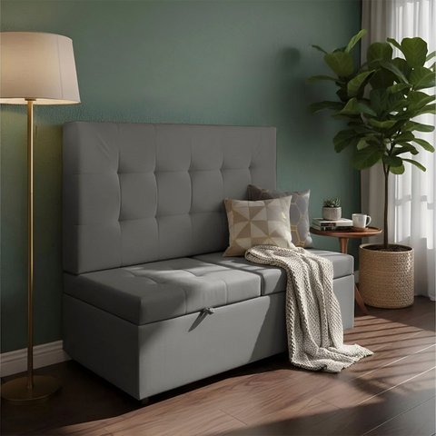 Canto Alemão Recamier Bau + Painel Madri 90cm Linho Grafite - Inova Decor