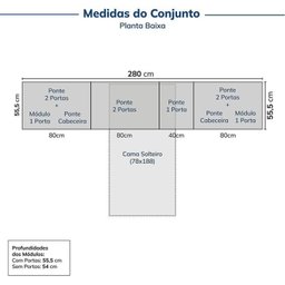 Guarda-roupa Modulado 10 Peças 11 Portas com 2 Mesas de Cabeceira Jade CabeCasa MadeiraMadeira - 3