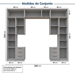 Guarda-roupa Modulado 10 Peças 11 Portas com 2 Mesas de Cabeceira Jade CabeCasa MadeiraMadeira - 4