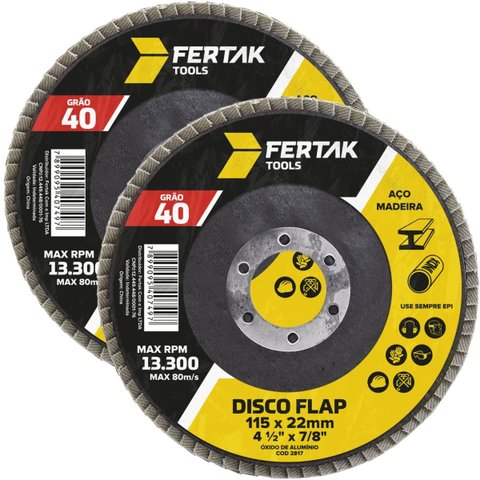 Disco Lixa Flap 115mm Grão 40 Madeira Aço Desbaste | 02 Un