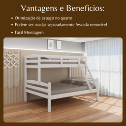 Beliche Casal Solteiro de Madeira Pinus Robusto e Moderno Branco - 4