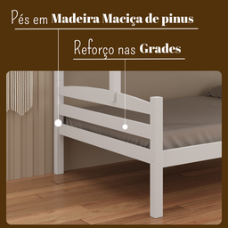 Beliche Casal Solteiro de Madeira Pinus Robusto e Moderno Branco - 6
