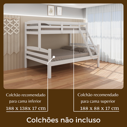 Beliche Casal Solteiro de Madeira Pinus Robusto e Moderno Branco - 7