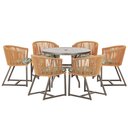 Ver imagem 1 de Mesa com 6 Cadeiras de Jantar Roma 120cm e Noronha em Alumínio Marrom Corda Náutica Estofado 5 Trama