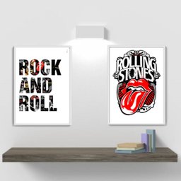 Kit 2 Quadros Rock - Rolling Stones 33x24cm - com Vidro:moldura Preta - 2