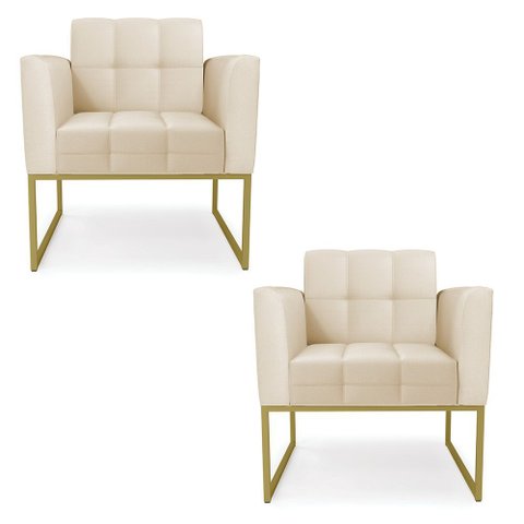 Kit 2 Poltronas Elisa Corino Base Metálica Industrial Dourado D03 - D’Rossi