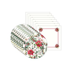 Kit Sousplat + Guardanapo Natal Flores - 8 Peças - com Base