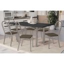 Ver imagem 1 de Conjunto: Mesa de Cozinha Elba Tampo Madeirado C/ Vidro 160cm e 6 Cadeiras Holanda Niquel/preto -