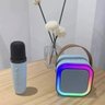 Caixa de Som Bluetooth Microfone Karaoke Led Rgb Iluminaçao Efeito Muda Voz Caixinha Alto Falante Po - 3