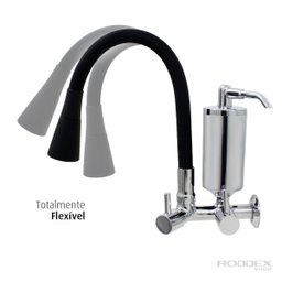 Torneira de Cozinha Preto Gourmet Parede Inox com Filtro Cromado Flexível bico Arejador Duplo Jato - 2