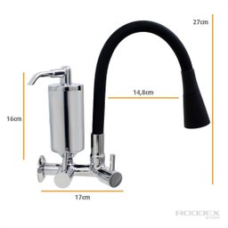Torneira de Cozinha Preto Gourmet Parede Inox com Filtro Cromado Flexível bico Arejador Duplo Jato - 3