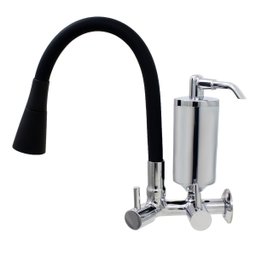 Torneira de Cozinha Preto Gourmet Parede Inox com Filtro Cromado Flexível bico Arejador Duplo Jato - 1