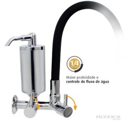 Torneira de Cozinha Preto Gourmet Parede Inox com Filtro Cromado Flexível bico Arejador Duplo Jato - 4