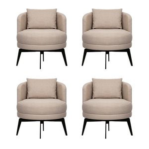 Kit 4 Poltronas Decorativas Giratórias Cora em Linho Misto Bege