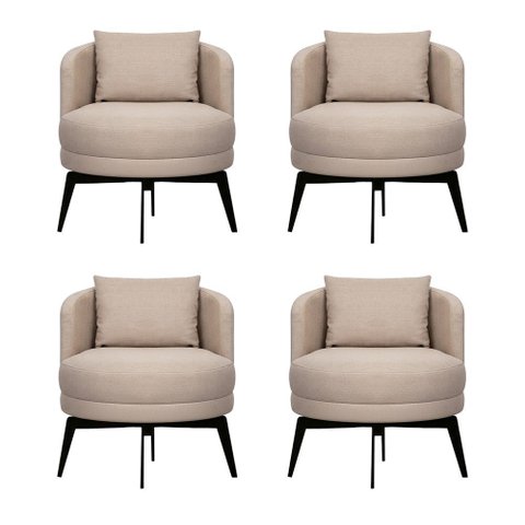 Kit 4 Poltronas Decorativas Giratórias Cora em Linho Misto Bege