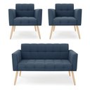 Ver imagem 1 de Kit 1 Sofá Namoradeira e 2 Poltronas Elisa Suede Azul Marinho Pés Palito Natural - D’Rossi