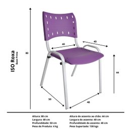 Kit com 4 Cadeiras Iso para Escola Escritório Comércio Roxa Base Branca Ecomhome - 7