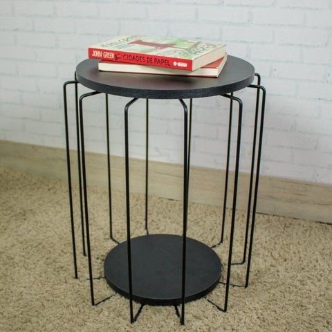 Conjunto com 02 Mesas Redonda Estilo Industrial Preto