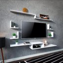 Ver imagem 1 de Rack Suspenso Tv 6 Peças Mdf Branco para Sala Quarto Rl