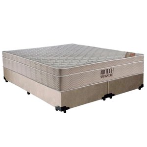 Cama Box Casal Sintético Bipartido + Colchão Ortobom Airtech Molas Ensacadas 138x188x65 Cor:bege