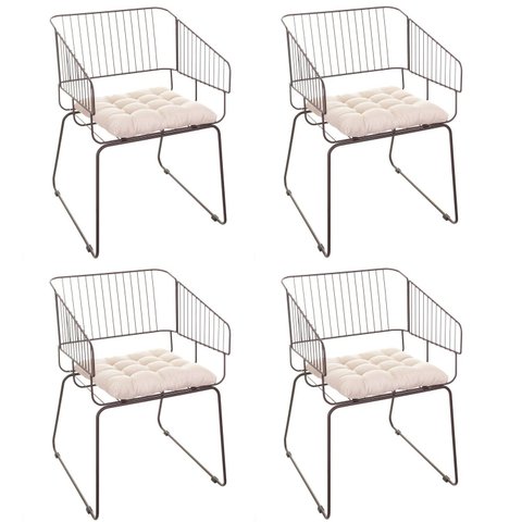 Conjunto com 4 Cadeiras para Sala de Estar Texas Marrom/Aço Corten/Bege