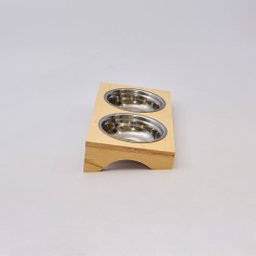 Comedouro Duplo para Pets em Madeira e Tigela de Inox - 2