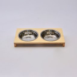 Comedouro Duplo para Pets em Madeira e Tigela de Inox - 1