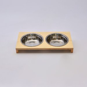 Comedouro Duplo para Pets em Madeira e Tigela de Inox
