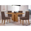 Ver imagem 1 de Sala de Jantar Completa Berlim C/ Tampo Madeirado Canto Curvo 90x90cm e 4 Cadeiras Maldivas Naturale