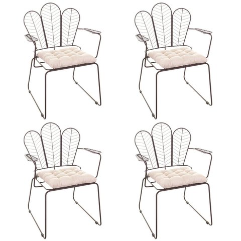 Conjunto com 4 Cadeiras para Sala de Estar Vegas Marrom/Aço Corten/Bege