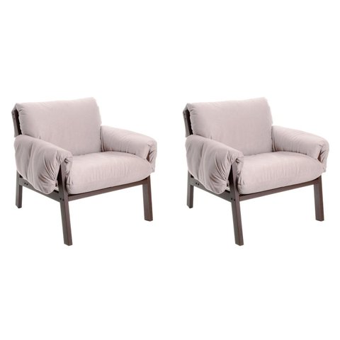 Conjunto com 02 Poltronas Soft Marrom Aço Corten/Bege