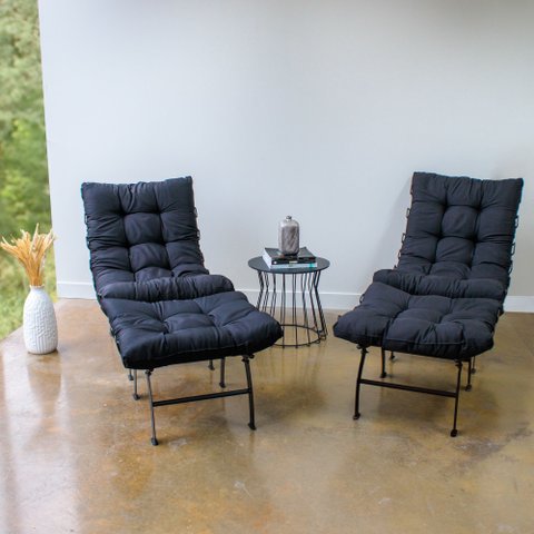 Conjunto com Poltronas e 02 Puffs Costela Aramada Preto