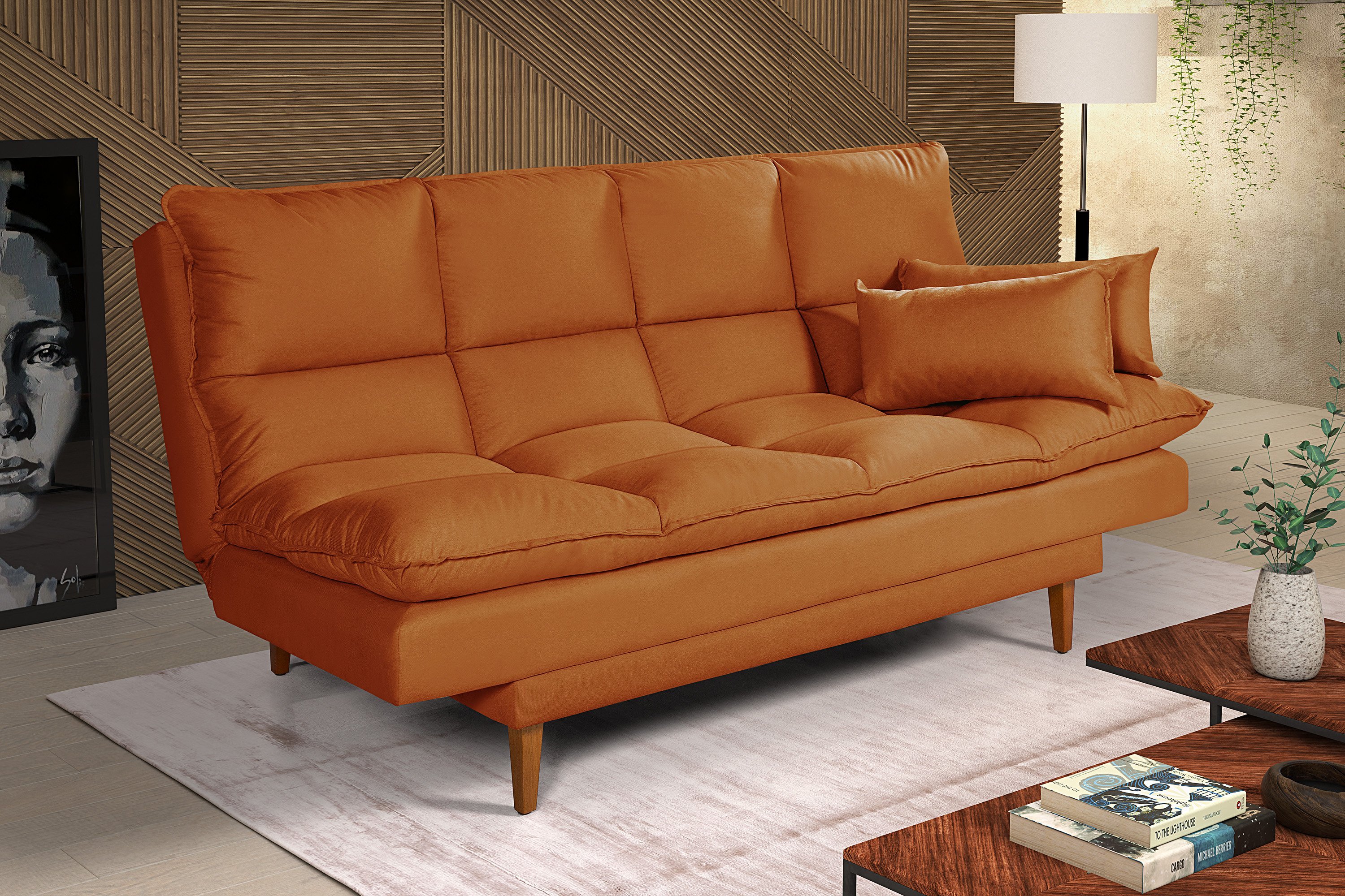 Sofá Cama Casal 3 Lugares Andorra Suede Terracota 174 Império Estofados