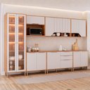 Ver imagem 1 de Cozinha Modulada 7 Peças com 1 Cristaleira 3 Balcões e 3 Armários Aéreos Celeste Cinamomo/Off White