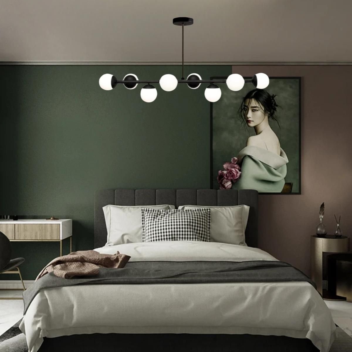 Ver imagem 6 de Luminária Lustre 8 Globos 110cm X 72cm Jabuticaba Pendente Teto Gimpo Kjdd-e-547-preto-milky-8