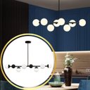 Ver imagem 5 de Luminária Lustre 8 Globos 110cm X 72cm Jabuticaba Pendente Teto Gimpo Kjdd-e-547-preto-milky-8
