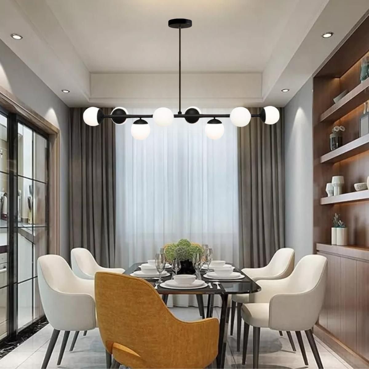 Ver imagem 2 de Luminária Lustre 8 Globos 110cm X 72cm Jabuticaba Pendente Teto Gimpo Kjdd-e-547-preto-milky-8