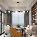 Ver imagem 2 de Luminária Lustre 8 Globos 110cm X 72cm Jabuticaba Pendente Teto Gimpo Kjdd-e-547-preto-milky-8