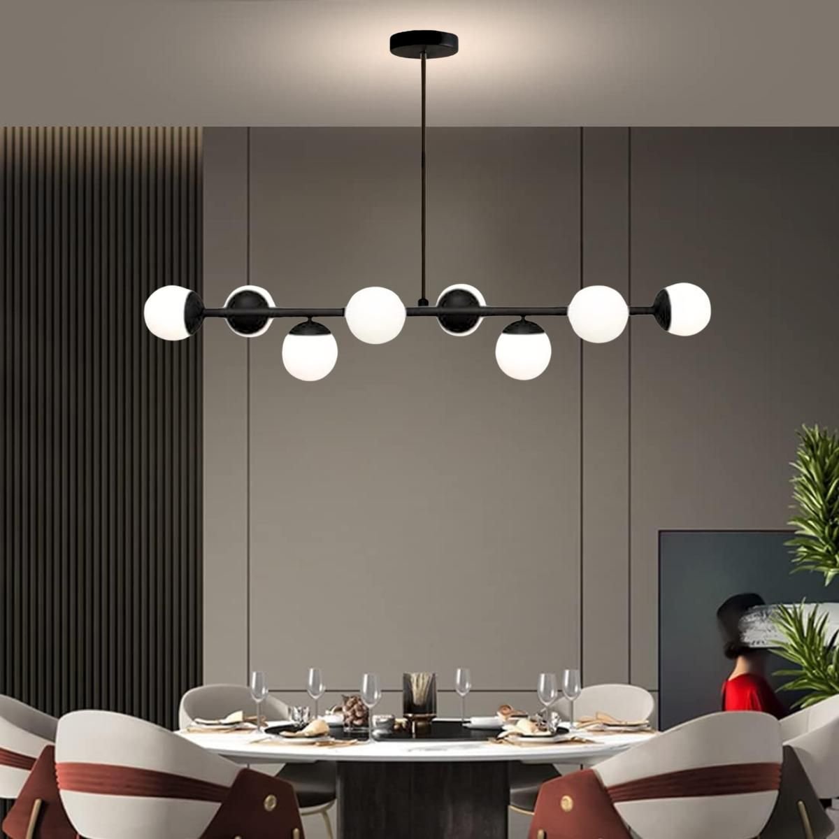 Luminária Lustre 8 Globos 110cm X 72cm Jabuticaba Pendente Teto Gimpo Kjdd-e-547-preto-milky-8 - 7