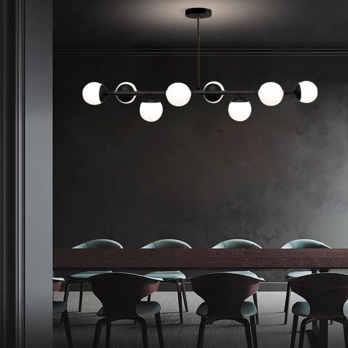 Luminária Lustre 8 Globos 110cm X 72cm Jabuticaba Pendente Teto Gimpo Kjdd-e-547-preto-milky-8 - 8