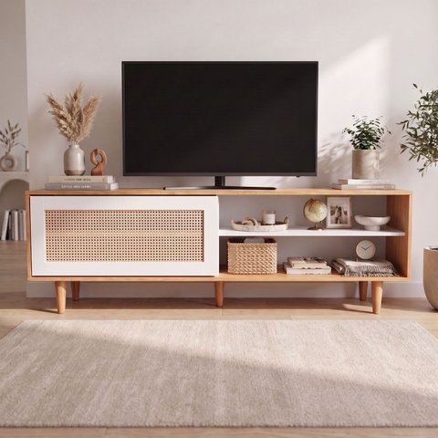 Rack para TV até 60 Polegadas Heloísa 100% MDF Porta em Rattan