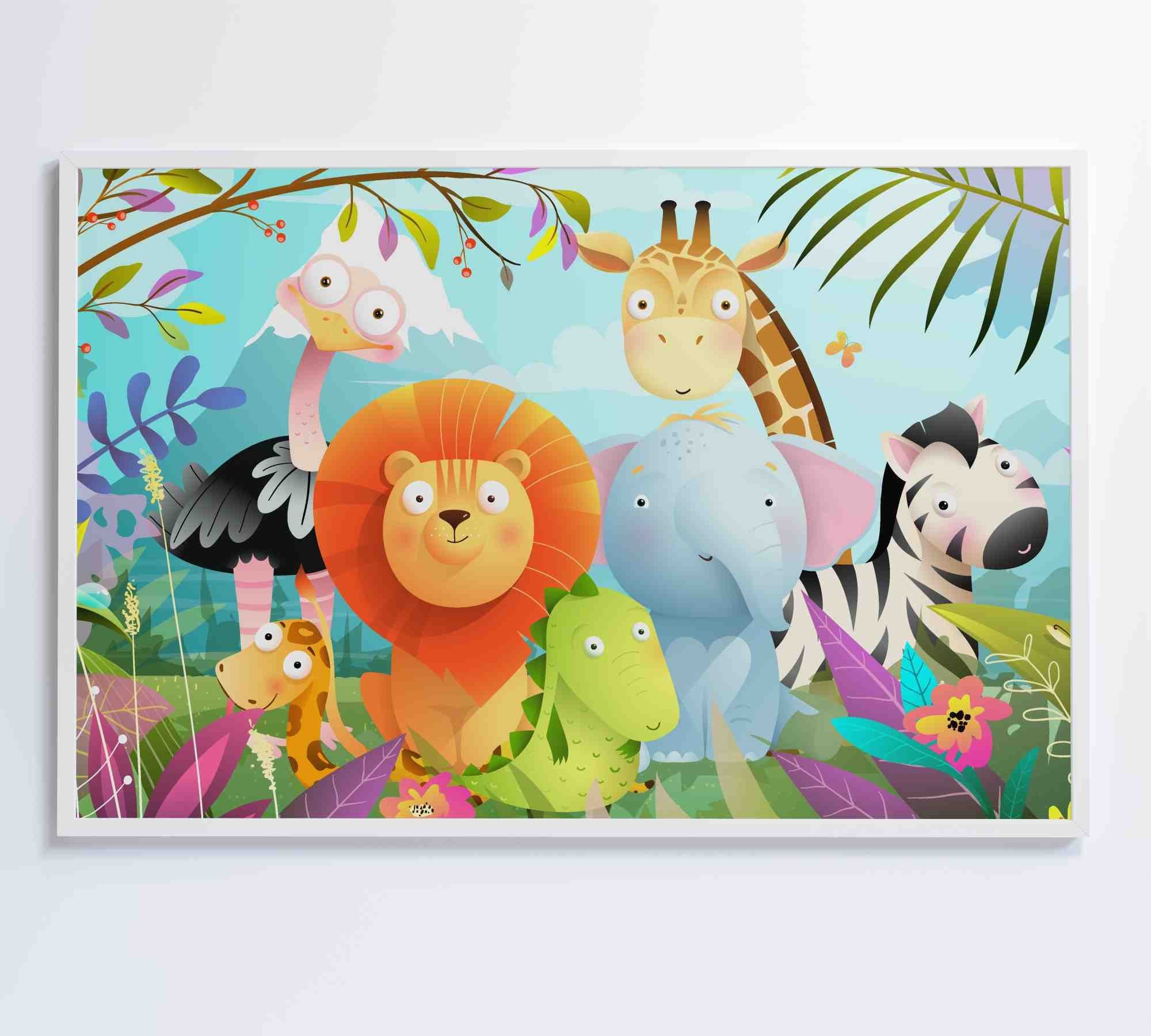 Quadro Infantil Animais - 120x80 cm - Adesivo fotográfico