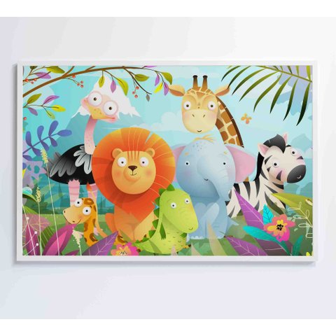 Quadro Infantil Animais - 120x80 Cm - Adesivo Fotográfico