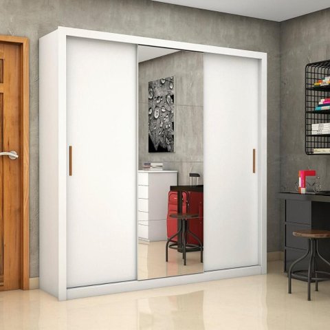 Guarda-Roupa Casal com Espelhos 3 Portas de Correr e 4 Gavetas 186cm Multimóveis CR35570 Branco