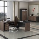 Ver imagem 1 de Kit 5 Peças com Mesa para Escritório Diretor em Tamburato, Gaveteiro, Armário e Balcão