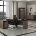 Ver imagem 1 de Conjunto 5 Peças com Mesa para Escritório Diretor em Tamburato, Gaveteiro, Armário e Balcão Charuto Preto Artany