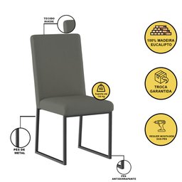Kit 4 Cadeiras de Jantar com Base Ferro Preto Luxo Balaqui Cor:cinza - 4