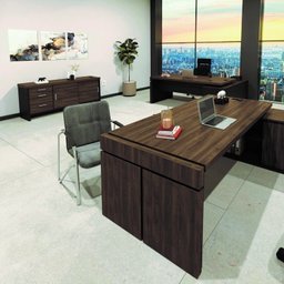 Kit para Escritório 4 Peças com Mesa em L Diretor, Balcão com Gavetas, Gaveteiro e Armário com Nicho - 12